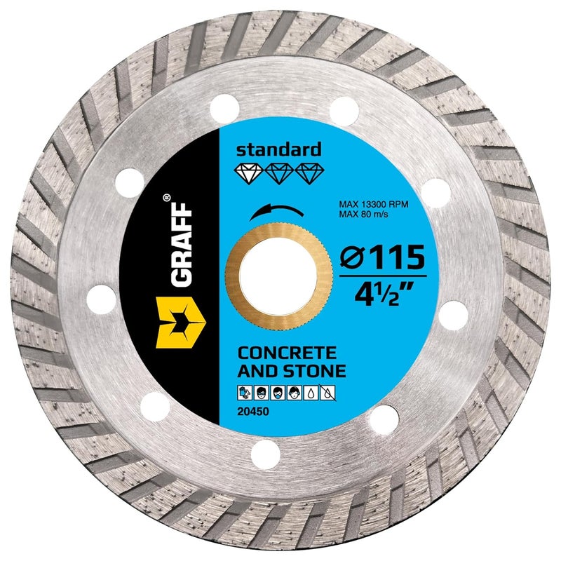 GRAFF 4 1/2 Inch Diamond Cutting Wheel for Angle Grinder Arbor 7/8"-5/8" – Turbo Diamond Blade for Stone, Marble, Granite, Brick, Masonry, Concrete – Diamond Saw Blades - Image 1